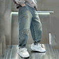 thumbnail image 4 of GXWEA Boys Jeans Size 8 Boys Pants Size 14-16 Boys Jeans Baggy Straight Leg Elastic Waist Loose Denim Pants With Pockets Blue 9-10 Years, 4 of 9