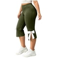 thumbnail image 5 of Cutuoiiu Plus Size Versatile Knee Length Leggings, Solid Color Pull On Yoga Capri Pants with Contrast Bow Hem Detail, Multi Sizes L to 5XL for Outdoor Casual Activities, 5 of 10