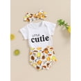 thumbnail image 2 of Suealasg Baby Girl Clothes 3 6 12 18 Months Short Sleeve Letter Print Romper +Lemon Print Shorts +Hairband 3Pcs Newborn Girls Summer Outfit, 2 of 7