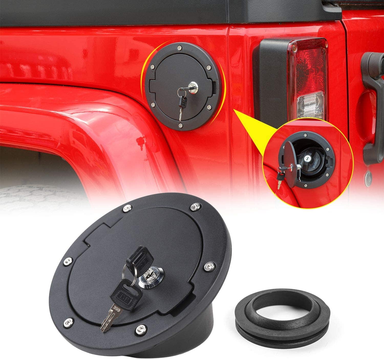 Fuel Filler Door Locking Gas Tank Cap Cover Accessories for 2007-2017 Jeep  Wrangler JK & Unlimited Sport Rubicon  Black 
