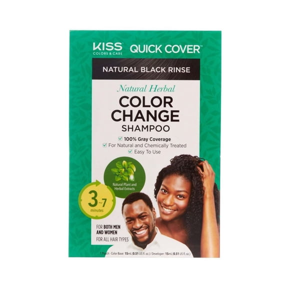 KISS Red Quick Cover Natural Herbal Color Change Shampoo 3 Pouches (1 PACK, Natural Black)