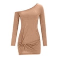thumbnail image 6 of Efsteb Lightweight Dresses for Women Casual Off Shoulder Dress Loose Fit Long Sleeve Tee Shirt Dress Beach Sundress (Khaki,L), 6 of 6