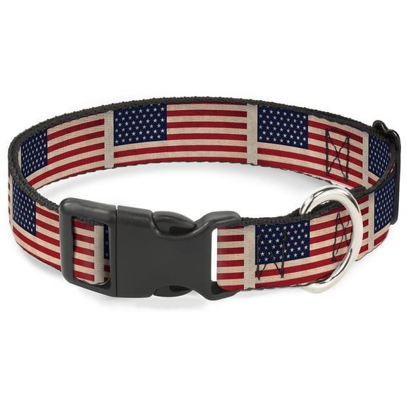 Buckle-Down Pet Collar, Dog Collar Plastic Buckle, American Flag Weathered Color Repeat, 7 to 8.5 Inches 0.5 Inch Wide