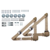 1955-1957 Tri-Five Chevy Tan Retractable Shoulder Safety Seat Belt Kit Pushbutton