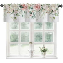 Valance Curtains for Windows,Pink White Rose Flowers Semi Sheer Curtain Valance,Watercolor Floral Green Leaves Window Valance Curtains,Rod Pocket Window Treatment for Kitchen Living Room 54"x18"