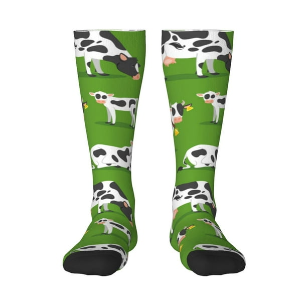 Fotbe Cows With Calfs Green Calcetas Divertidas Estampadas para Hombre y Mujer, Calcetas de Algodón hasta la Rodilla para Caminar, Correr, Enfermería y Embarazo