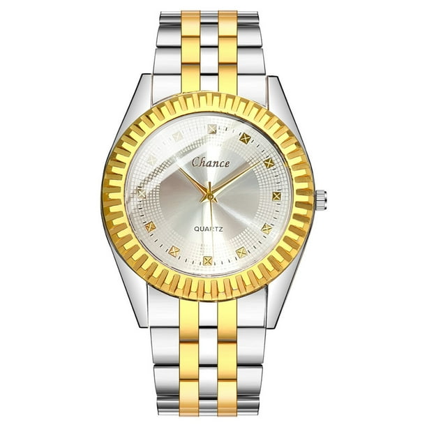 Reloj de cuarzo para hombre, relojes de moda para hombre, reloj de pulsera analógico de cuarzo de acero inoxidable dorado con cristal para mujer.