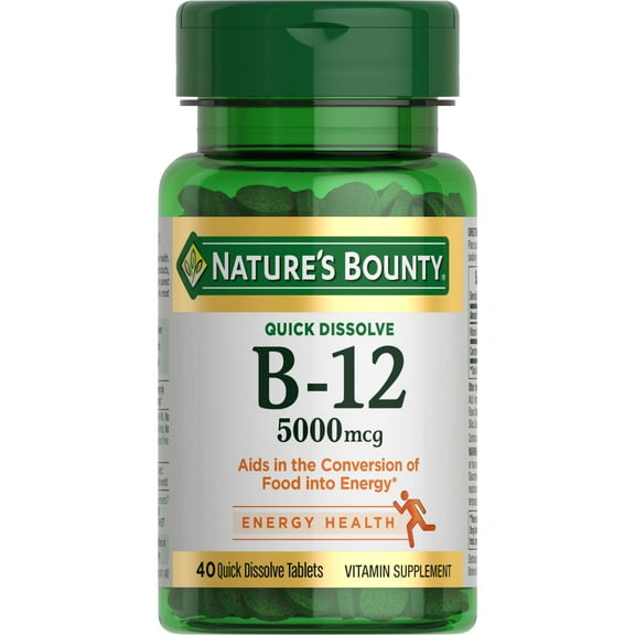 Nature's Bounty Vitamin B12 5000 mcg Tablets for Energy Metabolism, 40 Ct