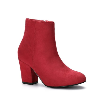 Women's Side Zipper Block Heel Ankle Boots Red (Size 9)