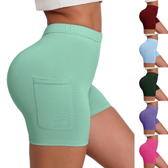 LangJing Biker Shorts with Pockets for Women, High Waisted Tummy Control 5 Inch Yoga Shorts Seamless Workout Gym Shorts Army Green,XXL