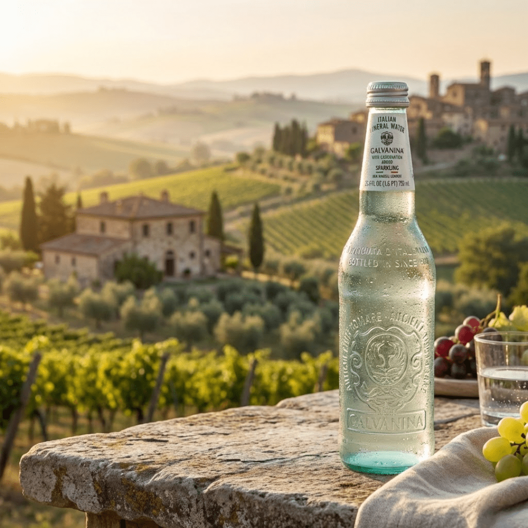 Galvanina Sparkling Italian Mineral Water – Natural Carbonation, Low Mineral Content, Premium Glass Bottles – 750 ml (25.4 fl oz) – Pack of 12 | Imported from Italy
