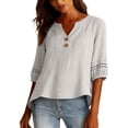 thumbnail image 4 of Long Sleeve T Shirt Women Cotton Linen Pleated 3/4 Sleeve Casual Solid Trendy Tops, 4 of 6