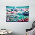 thumbnail image 2 of Ambesonne Lake Tapestry Wall Hanging, Flowery Meadow Mountain Scene, 60"x40", Teal Pastel Pink Indigo, 2 of 3