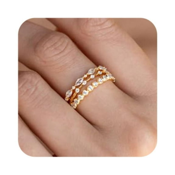 GOSFRY Gold Plated Rings for Women Non Tarnish Stackable Ring Set Cubic Zirconia Thumb Rings Eternity Promise for Woman Ring Size 6-10