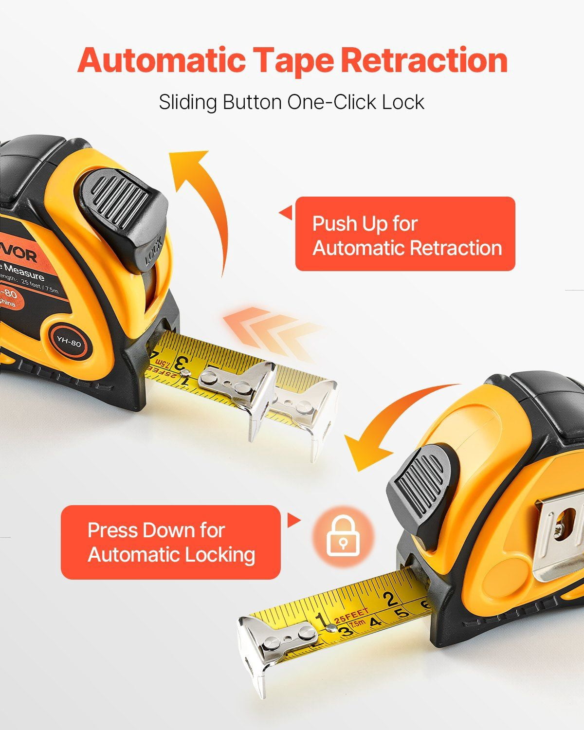 2 Packs Tape Measure 25 ft - Retractable Measuring Tape with Imperial & Metric Dual-Scale, ABS Case, Easy Read Steel Measurement Tool for Outdoor & Decoration