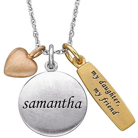 Personalized Women's Sterling Silver Tri-color "My Daughter, My Friend" Charm and Name Pendant, 20"