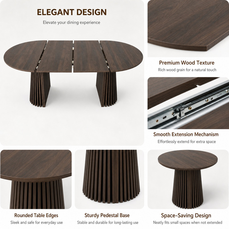 39.37''-70.87'' Extendable Dining Table for 4-8, 3-In-1 Round-to-Oval Expandable Kitchen Dinner Table with Non-Slip Foot Pads
