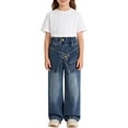thumbnail image 4 of Girls Jeans Pants Elastic Waist Wide Leg Casual Jeans Size 7-8 Years, 4 of 4