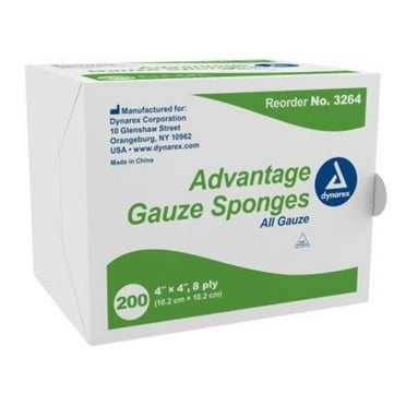 Dynarex Advantage Gauze Sponge, 8 ply 4 X 4in Square NonSterile, Pack of 200