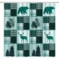 thumbnail image 1 of Rustic Bear Shower Curtain Buffalo Check Patchwork Cabin Camping Wildlife Bear Deer Moose Pine Tree Pinecone Farmhouse Vintage Hunting Green Fabric Home Bathroom Decor Set with Hooks（70"Wx84"H）, 1 of 3