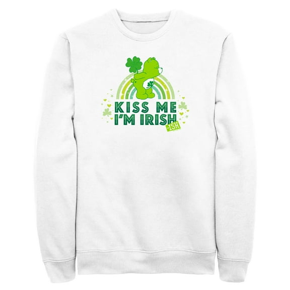 Men's Care Bears St. Patrick's Day Good Luck Bear kiss Me I'm Irish-ish  Sweatshirt White 2X Large