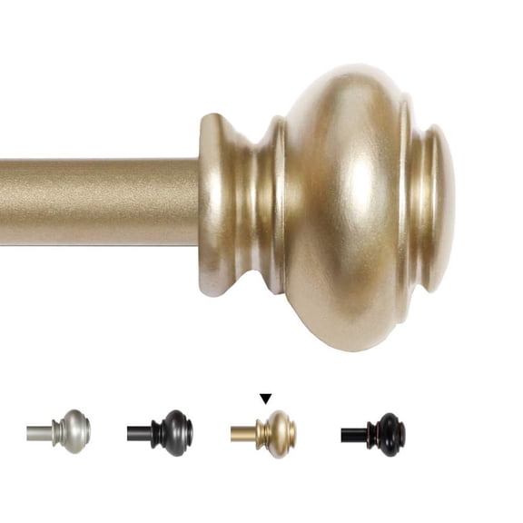PrimeBeau Adjustable Curtain Rod 28-48 Inches, 3/4 Inch Diameter | Heavy Duty Telescoping Window Rod with Brackets and Classic Finials,Gold