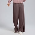 thumbnail image 2 of Cotton Wide Leg Pants for Women with Slits Elastic High Waist Loose Casual Fall Spring Baggy Lounge Sweatpants (M, Coffee), 2 of 7