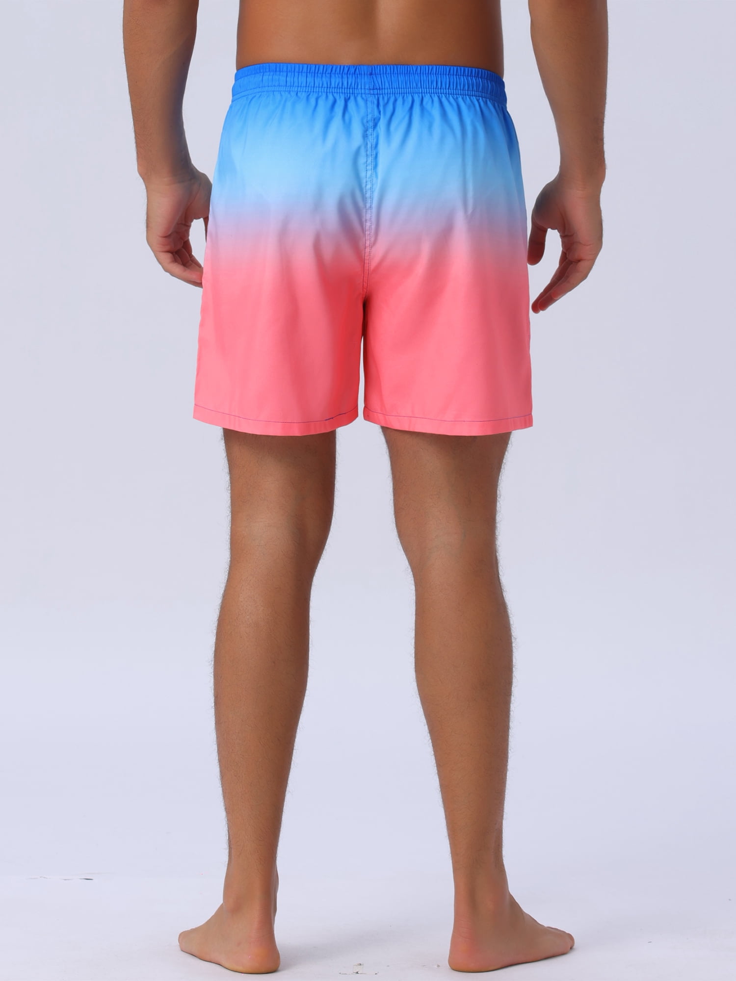 DARING DIVA Men's Contrast Color Gradient Summer Drawstring Beach Shorts 28 Blue Red