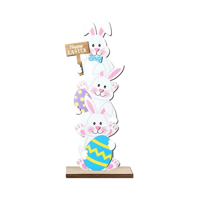 Easter Party Decorations Wood Rabbits Egg Chick Ornaments 18x7cm for Outdoor Easter Decorations