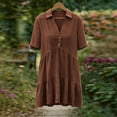 thumbnail image 6 of Summer Dresses for Women V Neck Ruffle Short Sleeve Casual Shift Dress Coffee XL, 6 of 9