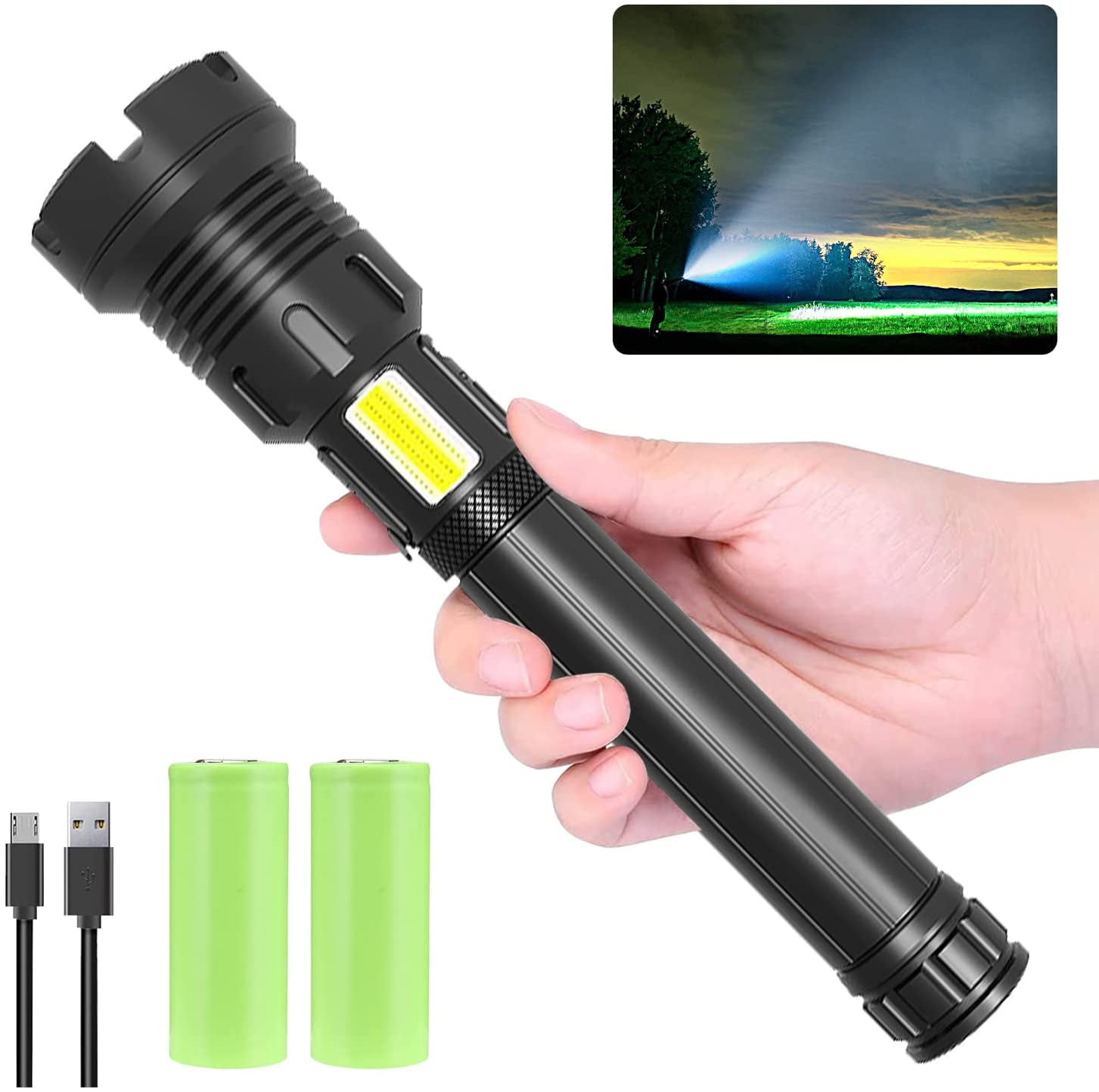 High Powered LED Torch Super Bright Rechargeable USB Flashlight Large 