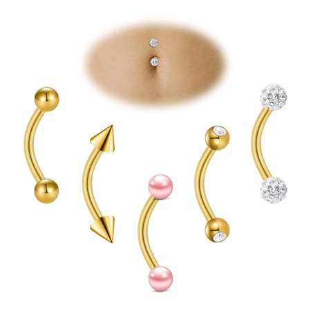 5PCS 14G 316L Stainless Steel Petite Belly Button Rings for Women Girls Dainty Navel Rings