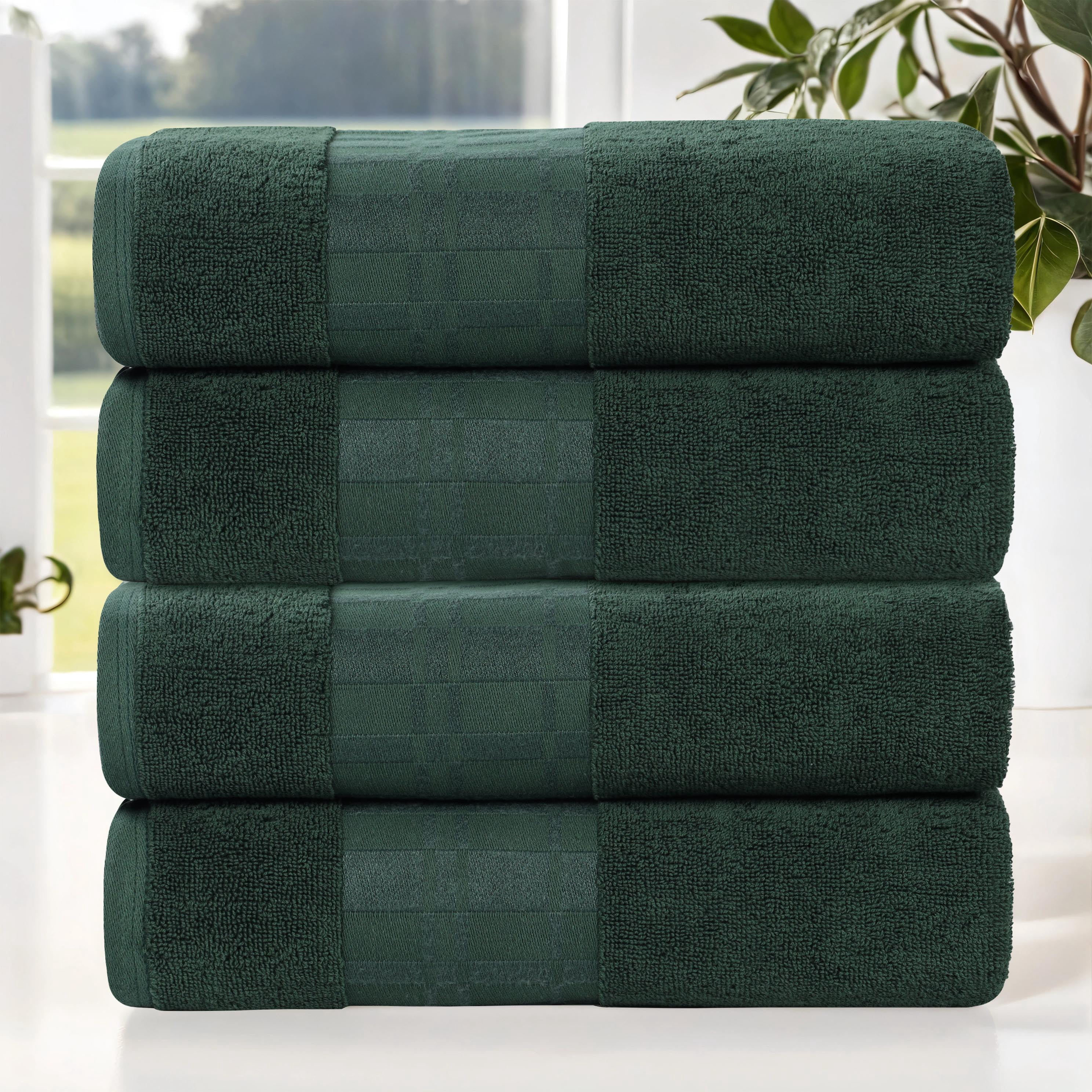 Superior Larissa Cotton Embroidered Bath Towel Set of 4, Forest Green