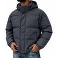 thumbnail image 2 of Hooded Puffer Jacket Men Solid Color Windproof Zip Up Winter Coat,Warm Thick Padded Outerwear with Pockets, 2 of 8