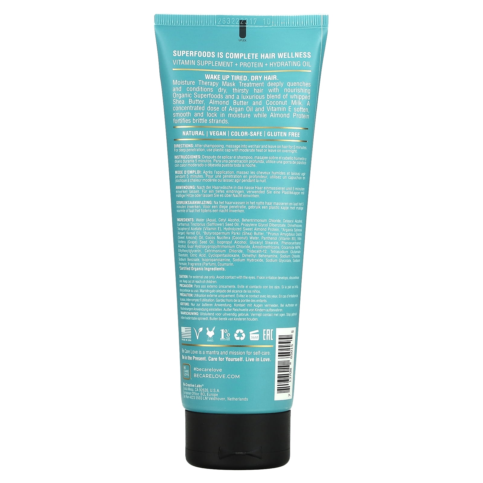 Be Care Love Coconut Milk Argan Oil Moisture Therapy Mask Treatment Vegan 8 oz