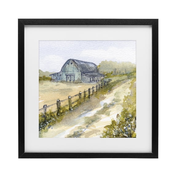 Stupell Industries Rustic Lodge Blue Barn Lane Black Framed Print Under Glass, 13 x 13, by Patti Bishop