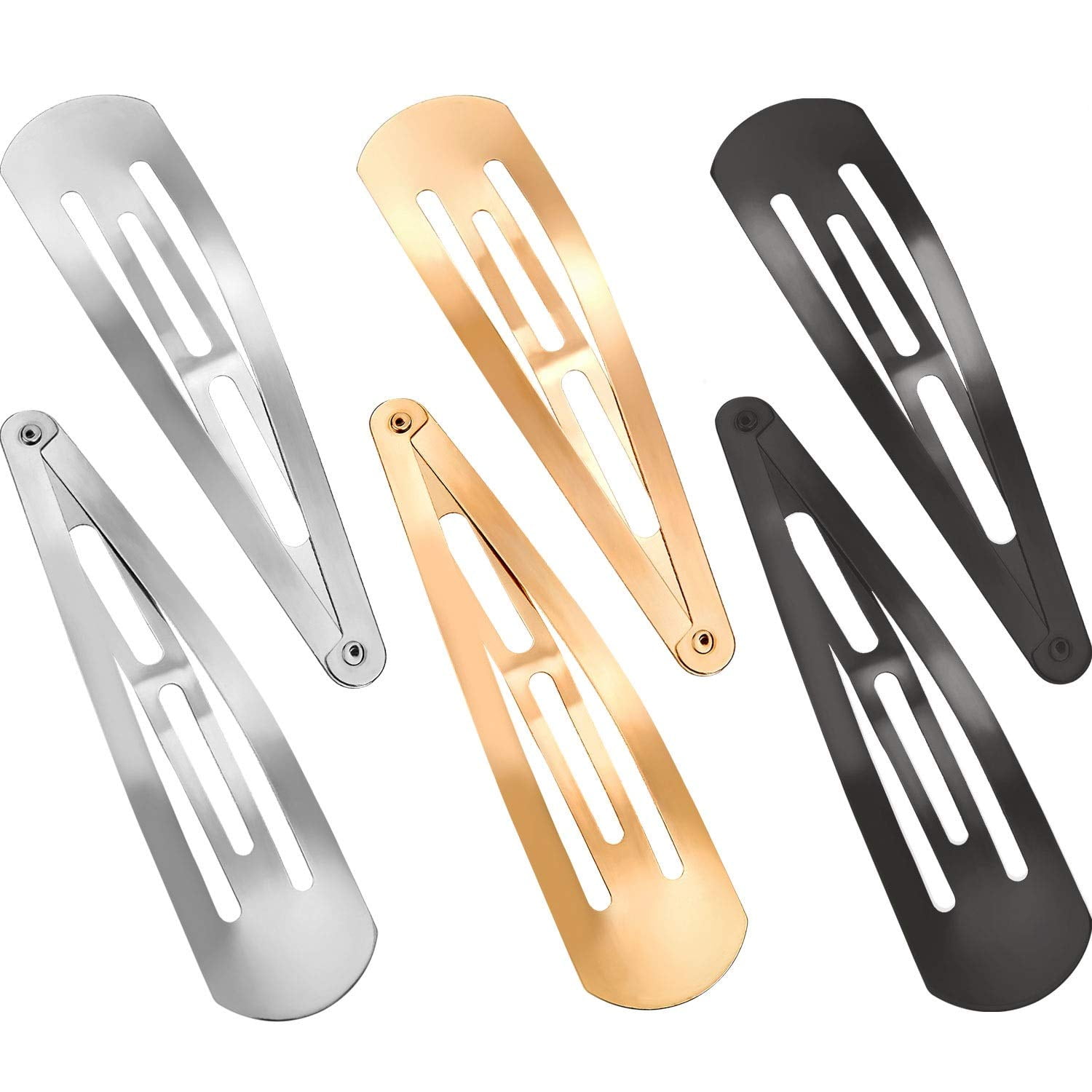 6 Pieces Large Metal Snap Hair Clips No Slip Hair Barrettes Girls Women Hair Accessories (Gold, Silver, Black)