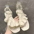 thumbnail image 4 of YODETEY Ruffled Strap Sandals - Women Summer Casual Shoes Color Ruffle Low Heel Buckle Open Toe Sandals Strappy Sandals with Cushioned Sole, 4 of 8