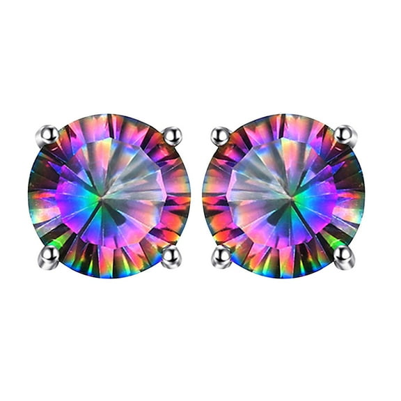 OUEPLLOZ Clearance 925 Sterling Silver for Sensitive Ears Colourful Sparkling Full Diamond Stud Earrings Best Gifts for Women's Birthday Anniversaries Jewelry(C,One Size)