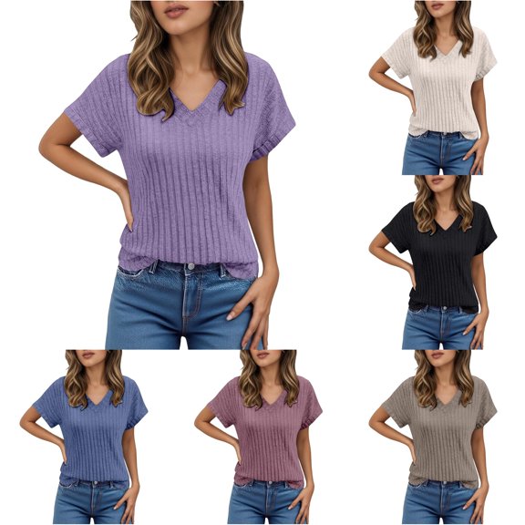 Casual Women Summer Short Sleeve V Neck T Shirt Everyday Wear