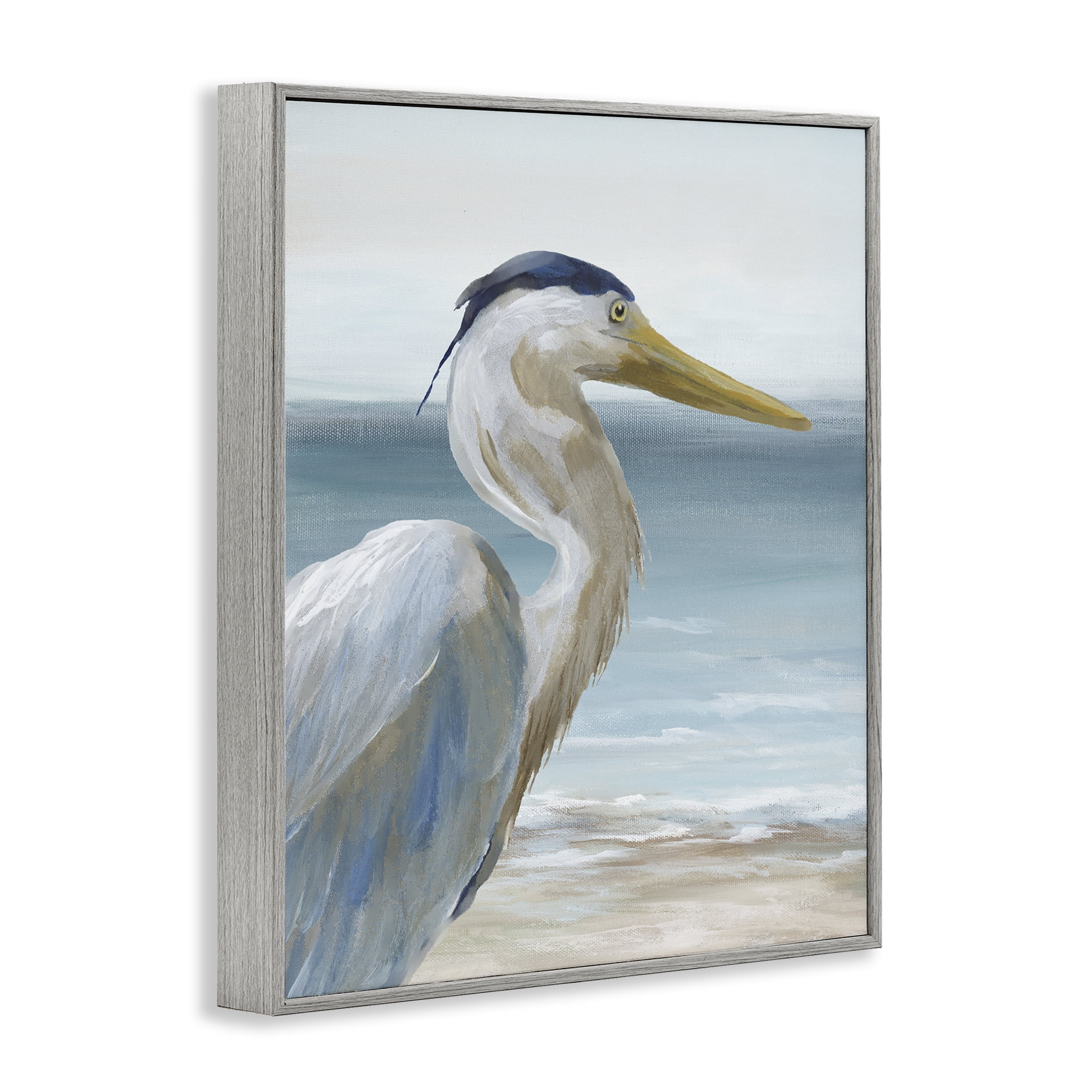 Stupell Industries Right Gazing Heron Gray Framed Giclee Art, design by Nan