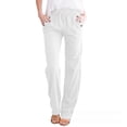 thumbnail image 2 of Women'S Casual Cotton Linen Pants Drawstring Light-Weight Summer Fit Straight Leg Lounge Trouser White XXXL, 2 of 3
