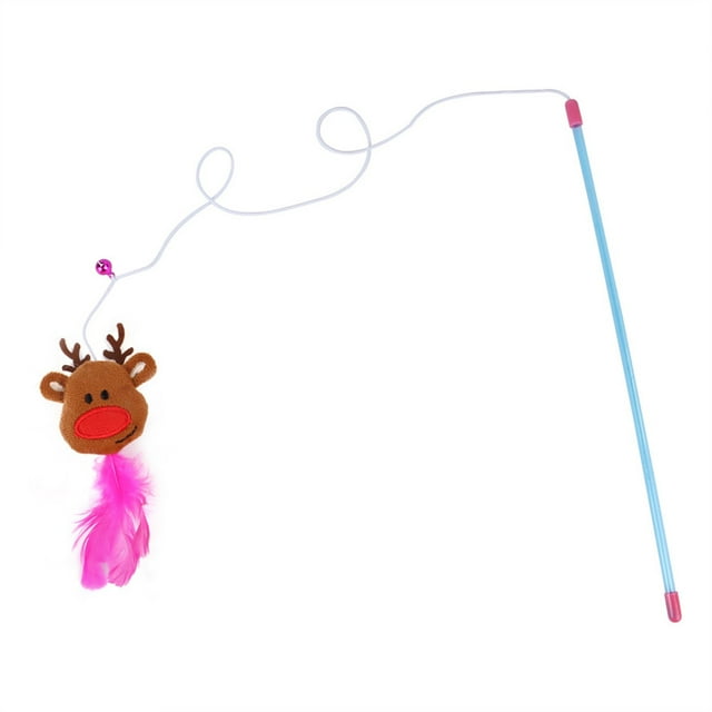 Wamans Cat Wand Toy,1Pc Interactive Cat Teaser Feather Wand for Kitten Cat Having Fun Exerciser Playing Christmas Toys Set Toy Teaser Wand - Christmas Stocking Gift