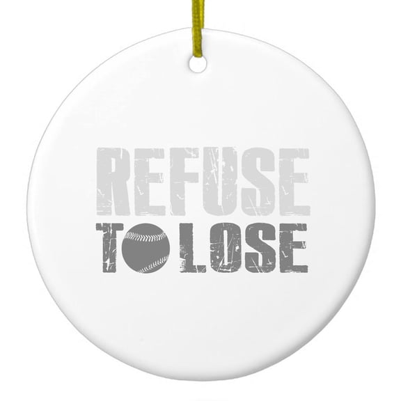 DistinctInk Hanging Ceramic Christmass Tree Ornament with Gold String - Great Gift / Present - 2 3/4 inch diameter - Refuse to Lose Baseball