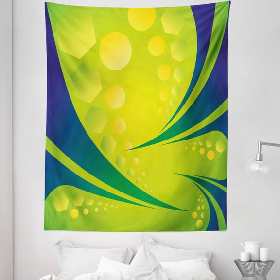 Brazil Tapestry, Vivid Vibrant Brazil Flag Colored Image Geometrical Details Art, Fabric Wall Hanging Decor for Bedroom Living Room Dorm, 5 Sizes, Pale Green and Dark Blue, by Ambesonne