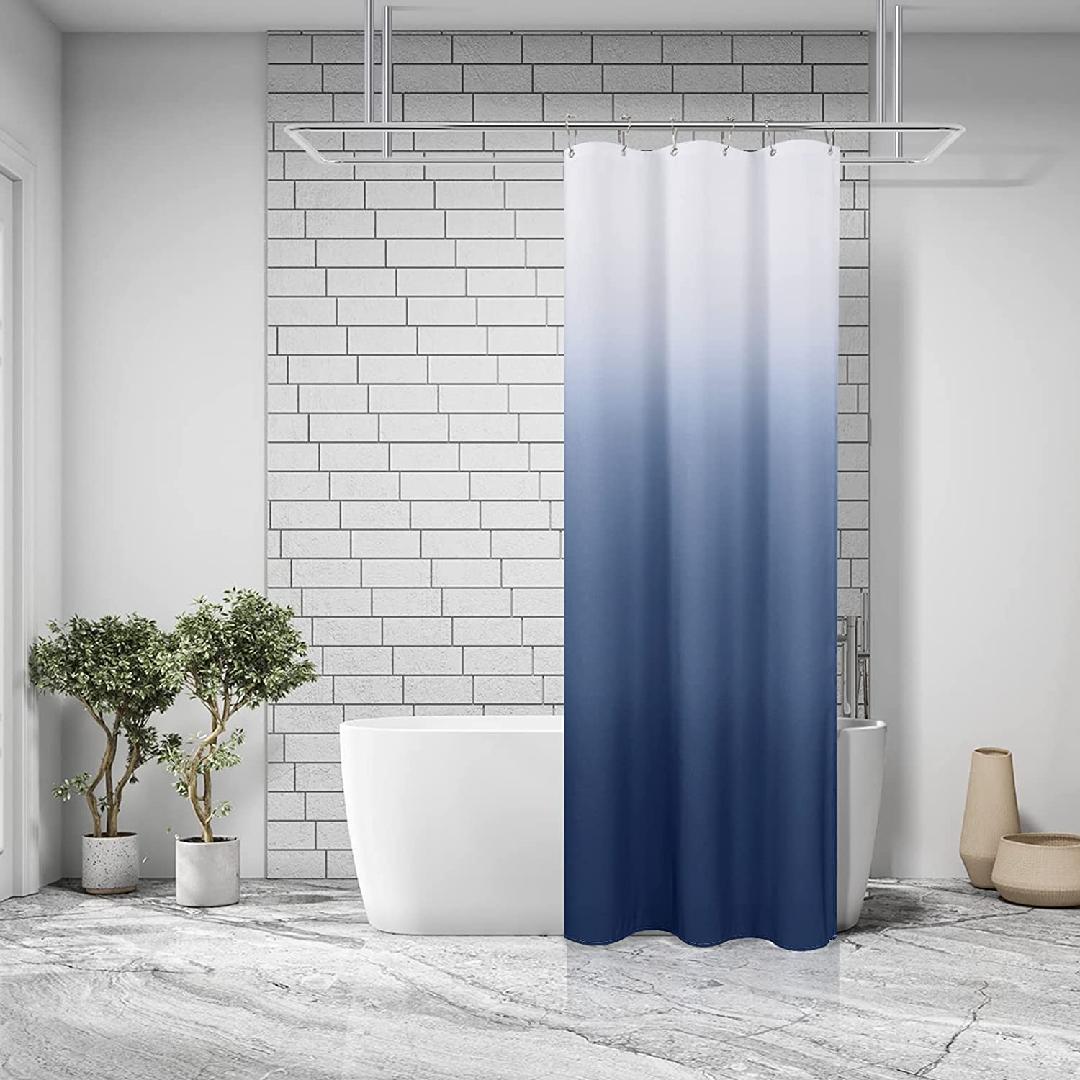Navy Blue Shower Curtains for Bathroom, Ombre Textured Fabric Shower