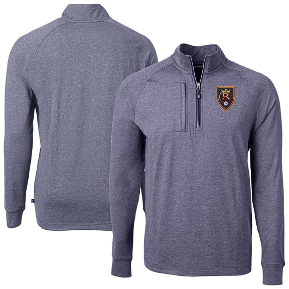 Men's-Cutter & Buck  Heather Navy Real Salt Lake Adapt Eco Knit Heather Raglan Quarter-Zip Top