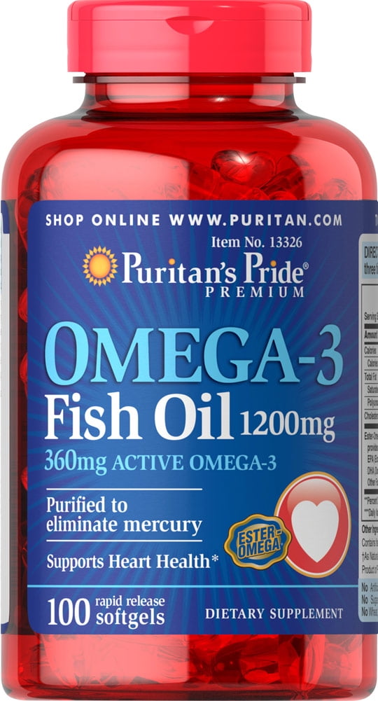 Puritan's Pride Omega-3 Fish Oil 1200 mg (360 mg Active Omega-3) - 100 Softgels