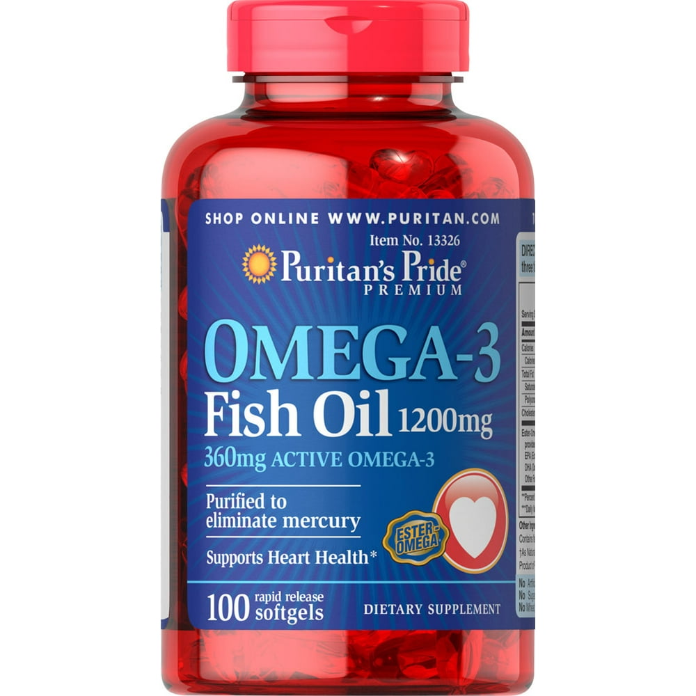 Puritan's Pride Omega-3 Fish Oil 1200 mg (360 mg Active Omega-3) - 100 ...