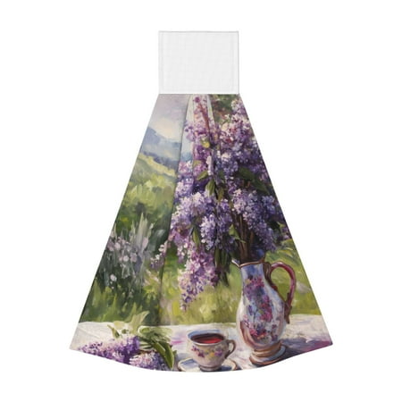 

Easygdp Lilacs Teapot Scenic Painting Kitchen Hand Towels Hanging Tie Towels Fast Drying Dish Cloth with Loop for Bathroom Restroom Home Decor